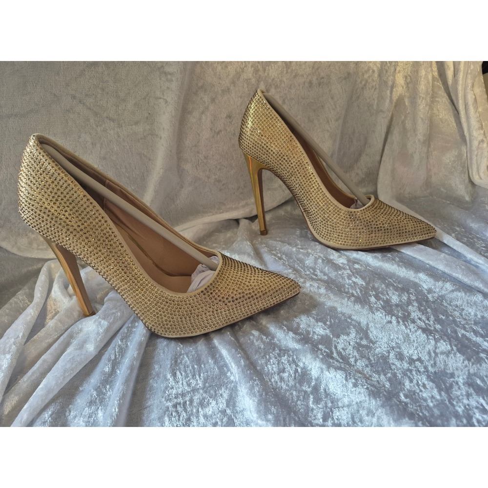 Lauren Lorraine Bronze Rhinestone Heels‎ Stiletto Pumps Pointed Toe Size 5.5